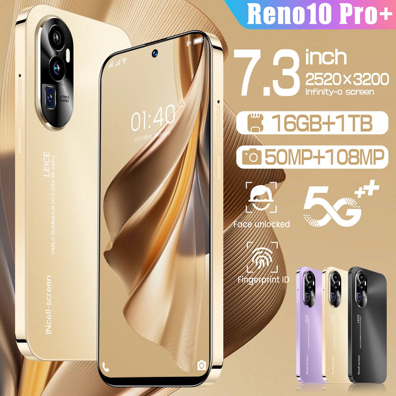 2025 New Reno 10 Pro Smartphone 7.3 inch Full Screen 5G Cell Phone 16TB+1TB 7800mAh Mobile Phones 108MP Global Version Celulares