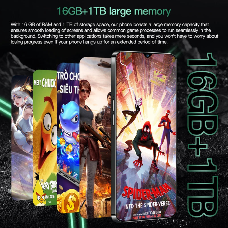 Mobile Phones  6 Pro Smartphone 5G 16G+1T 6.8 inch HD Android 14 6800mAh Battery 4G/5G 108MP Camera Cellphone