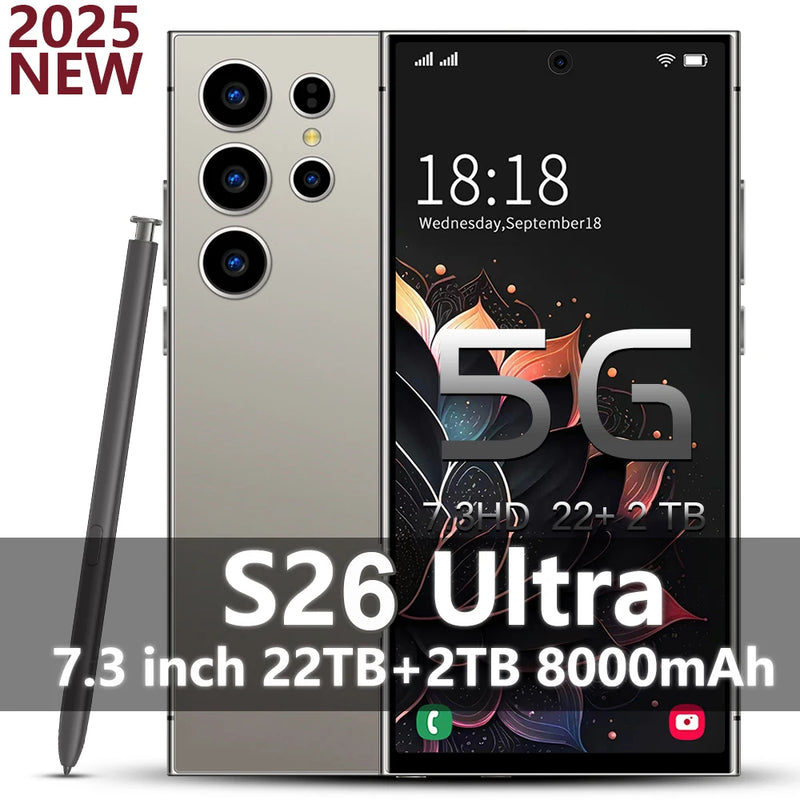 2025 Mobile Phones S26 Ultra 7.3HD Cellphones 22G+2T Original Smartphone Dual SIM Android 14 7800mAh 5G Phone