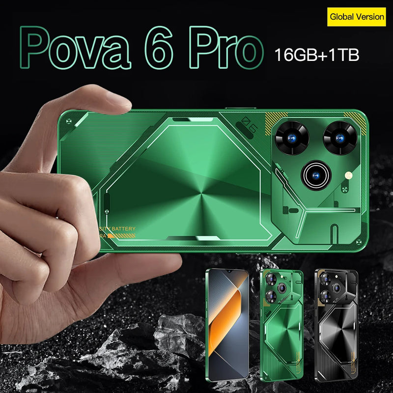 Mobile Phones  6 Pro Smartphone 5G 16G+1T 6.8 inch HD Android 14 6800mAh Battery 4G/5G 108MP Camera Cellphone