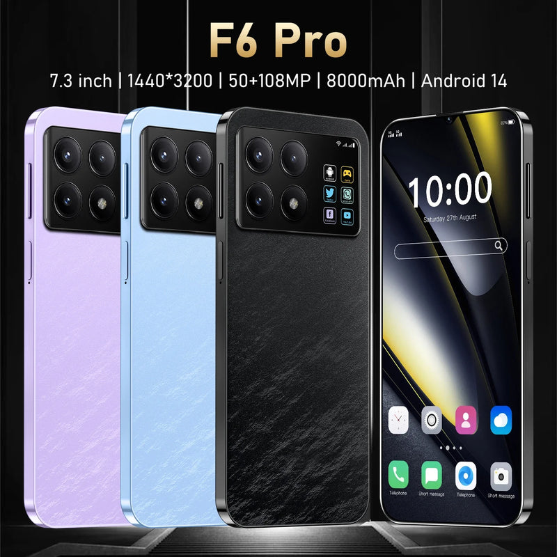 Super F6 Pro Smartphone 4G 5G 7.3inch Android 14 22G+2T Snapdragon 8 Gen3 Dual SIM Phone 8000mAh  Mobile Phone