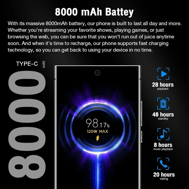 S24 Ultra SmartPhone 5G 7.3 HD 22GB+2TB Phone 4G Dual Sim Celulares Android14 8000mAh 10Core Super Phone