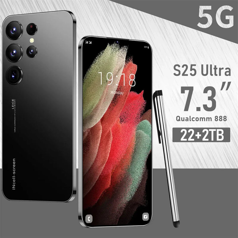 S25 Ultra Smart phone 7.3 inch Full Screen 4G 5G Dual SIM Cell Phone 22TB+2TB 7800mAh 10 Core Super Mobile Phones