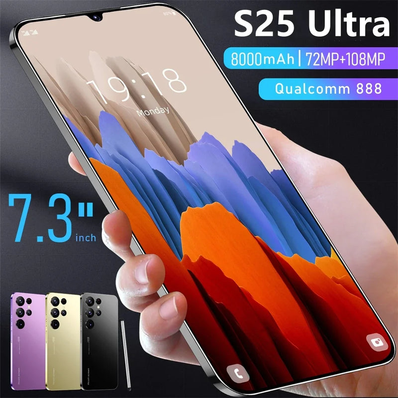 S25 Ultra Smart phone 7.3 inch Full Screen 4G 5G Dual SIM Cell Phone 22TB+2TB 7800mAh 10 Core Super Mobile Phones