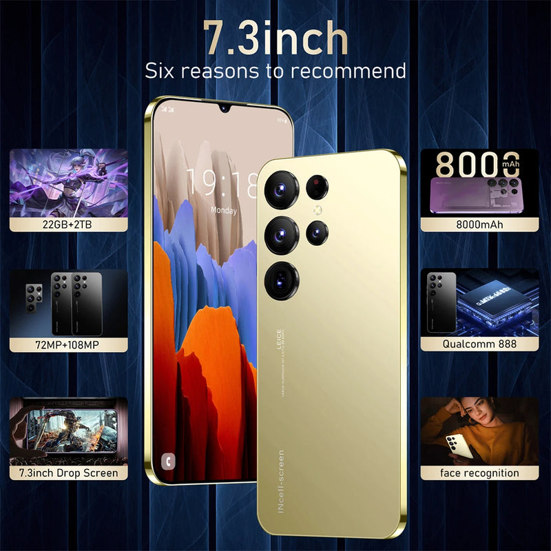 S25 Ultra Smart phone 7.3 inch Full Screen 4G 5G Dual SIM Cell Phone 22TB+2TB 7800mAh 10 Core Super Mobile Phones