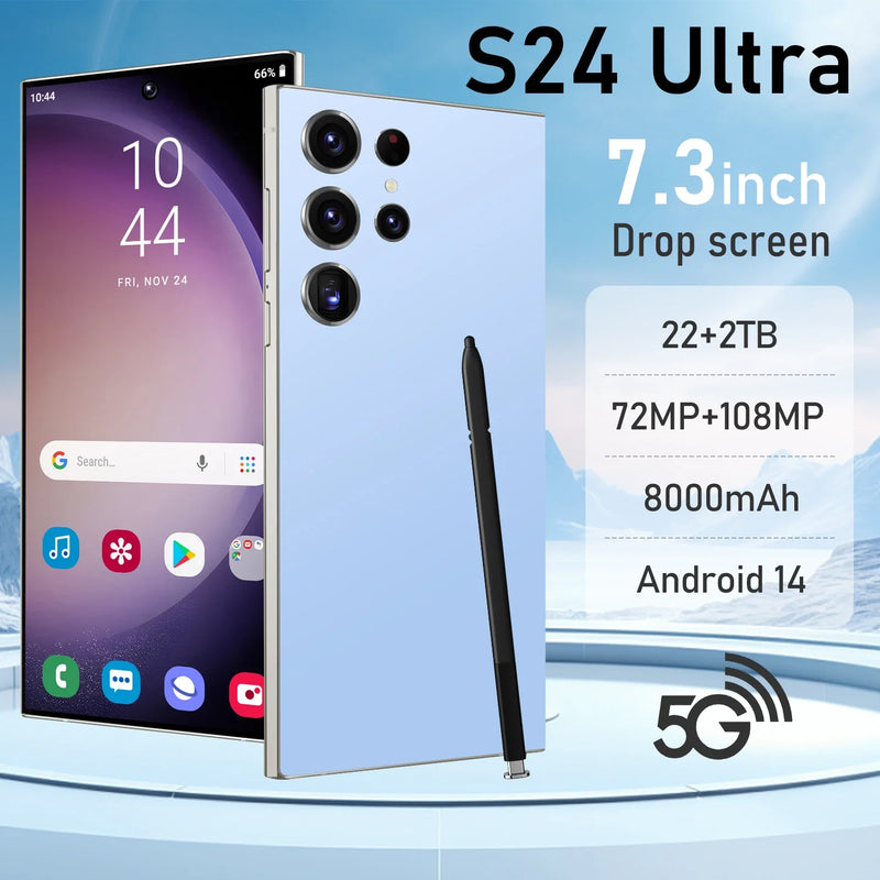 S24 Ultra SmartPhone 5G 7.3 HD 22GB+2TB Phone 4G Dual Sim Celulares Android14 8000mAh 10Core Super Phone