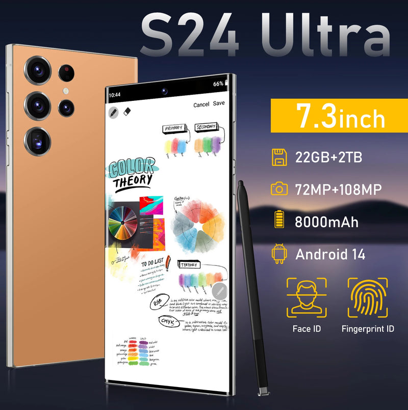 S24 Ultra SmartPhone 5G 7.3 HD 22GB+2TB Phone 4G Dual Sim Celulares Android14 8000mAh 10Core Super Phone