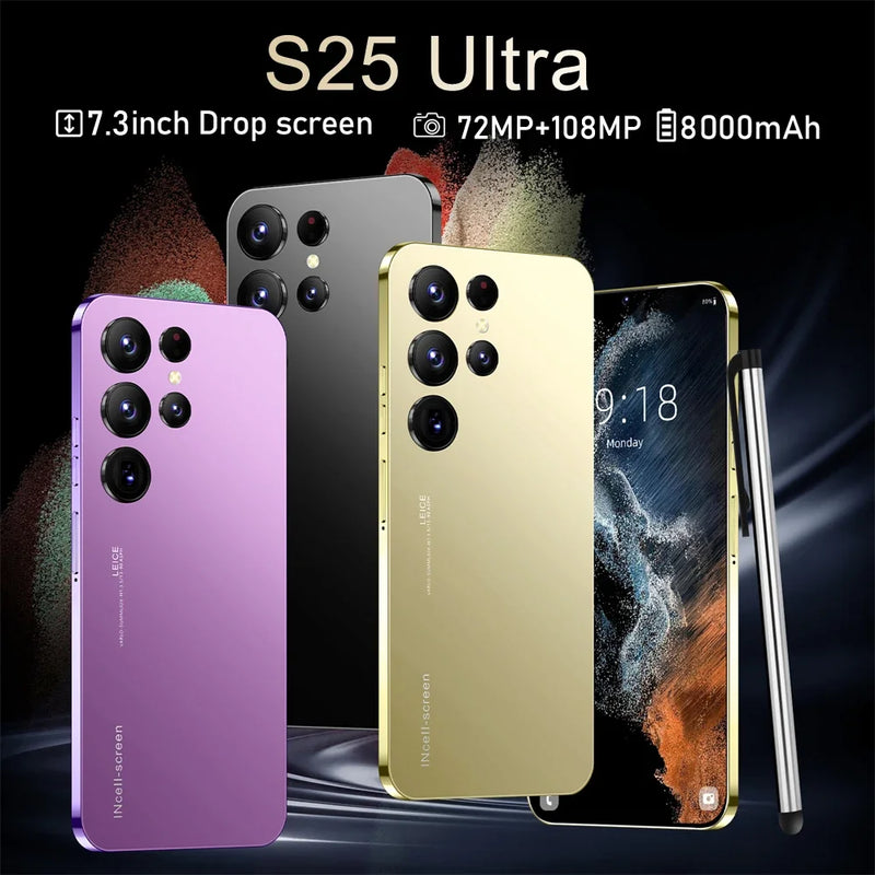 S25 Ultra Smart phone 7.3 inch Full Screen 4G 5G Dual SIM Cell Phone 22TB+2TB 7800mAh 10 Core Super Mobile Phones